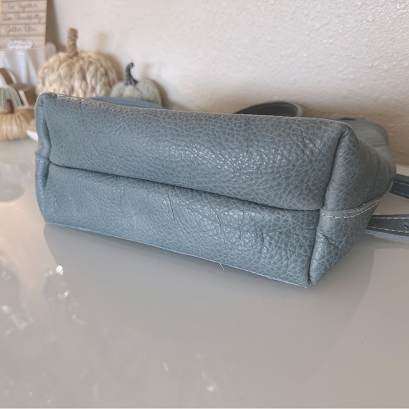Rare New Portland Leather Mini Crossbody Snap Tote in Blue Steel - Picture 3 of 4